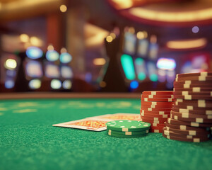 Fototapeta premium Casino chips close-up, casino scene