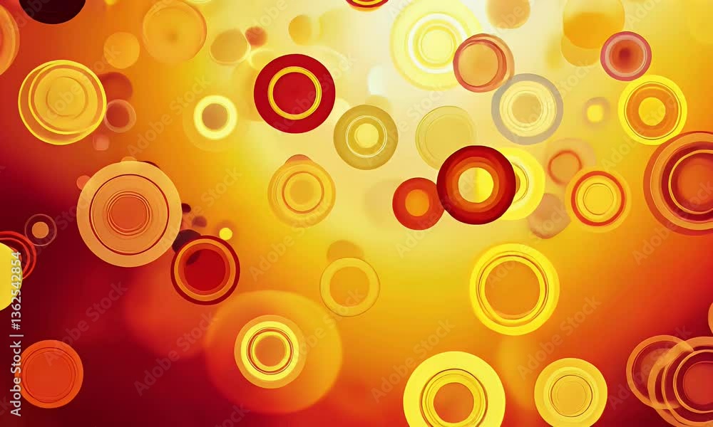 Poster abstract animated background of floating glowing circles in shades of red yellow and orange