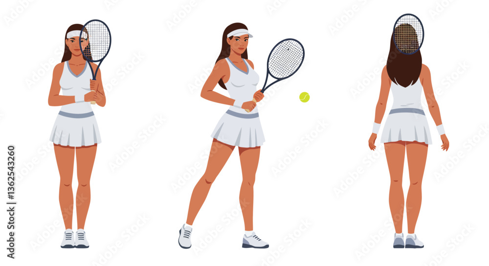 Poster tennis player in action with minimal style showcasing movement in vector art