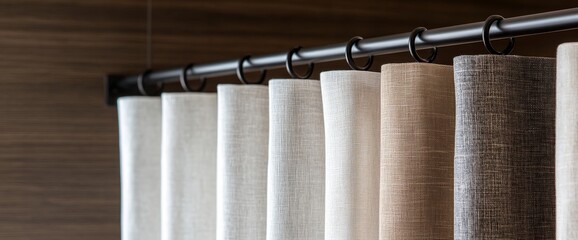 The use of hanging fabric curtains in soft neutral tones results in an elegant and modern interior