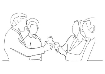 continuous one line drawing of office party.