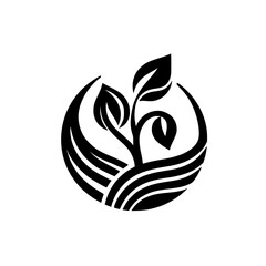 Minimalist Black and White Logo Design Depicting a Sprout Within a Circular Frame, Evoking Growth and Organic Aesthetics.