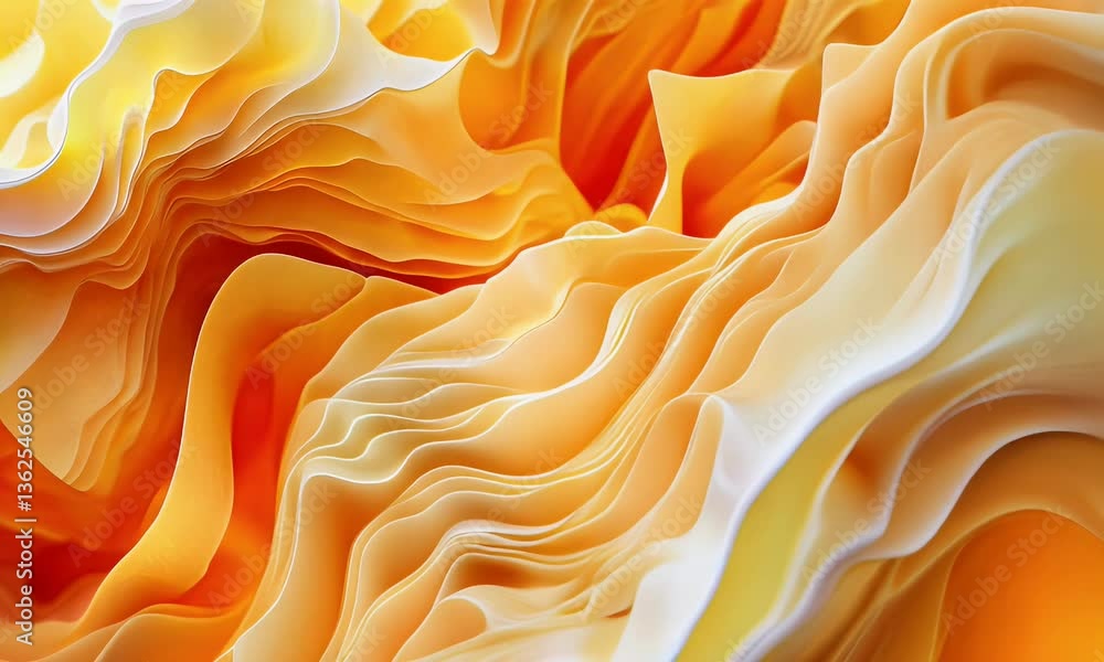 Poster abstract composition of flowing yellow orange and white forms with dynamic visuals
