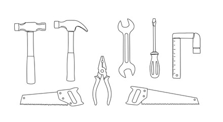 Fototapeta premium Line art of various tools. White background 