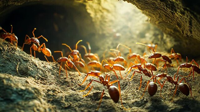 Close-Up View of Ants Crawling Around a Nest, Colony of Ants, Entomological Study