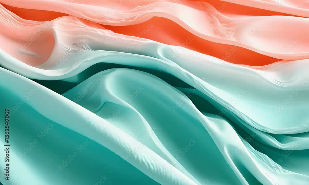 Poster abstract composition of teal and orange wavy forms with soft lighting