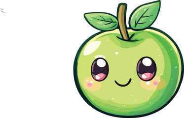 Obraz premium A cute cartoon vector illustration of a red apple with a green leaf and a green apple with a worm, showcasing fresh, sweet fruit.
