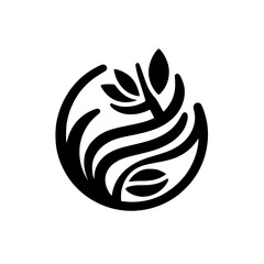 A symmetrical, stylized black and white logo featuring a central plant motif encapsulated within flowing, curved shapes, suggesting growth and protection.