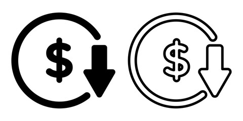Vector illustration of dollar decrease icon set isolated on transparent background