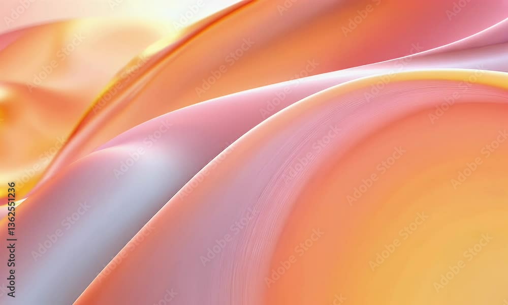 Poster abstract digital render of flowing shapes in orange pink and yellow tones with gradient lighting