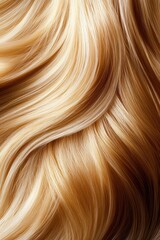Naklejka premium Closeup of shiny smooth golden blonde hair texture with soft waves and natural highlights in macro detail view
