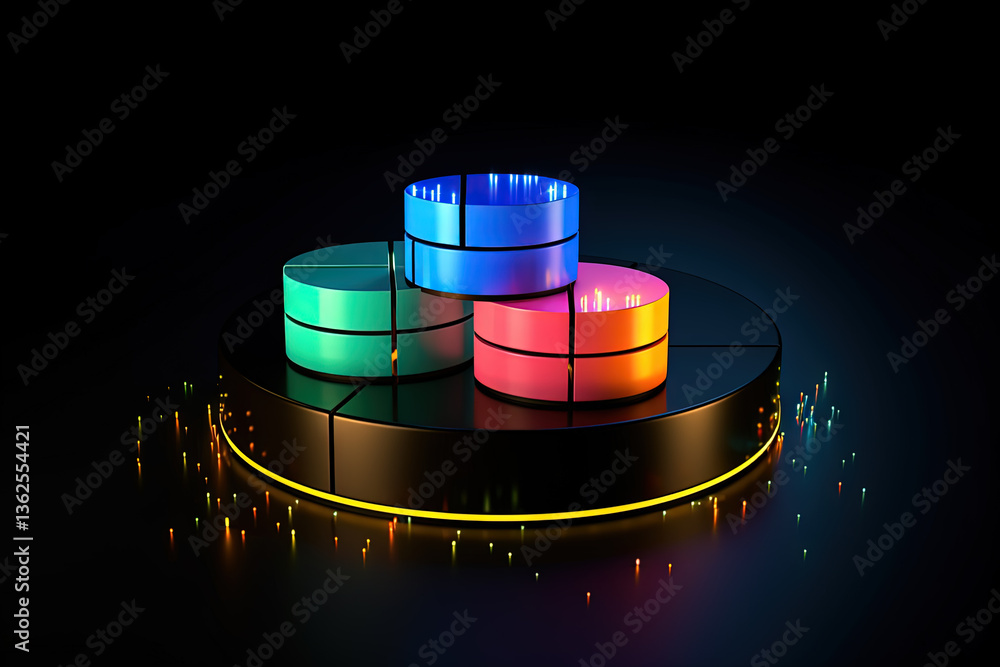 Poster 3D business graph with organized bars and information blocks. Abstract infographic element. Business growth and development to success concepts
