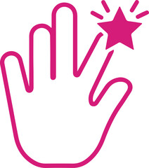 The hand should be simplified, using continuous lines to outline the hand and fingers. The star should be a solid, five-pointed shape, positioned to indicate a prick or injury to one of the fingers. 