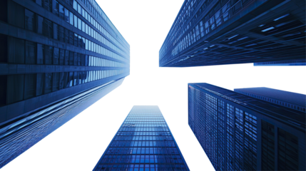 Abstract Skyscraper Perspective, Futuristic Urban Architecture, Isolated on Transparent Background