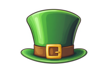 A cartoon image of a green st patrick's day hat with a brown belt and a gold buckle isolated