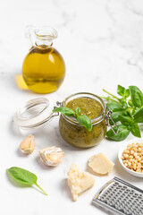 homemade pesto sauce, basil, olive oil, parmesan