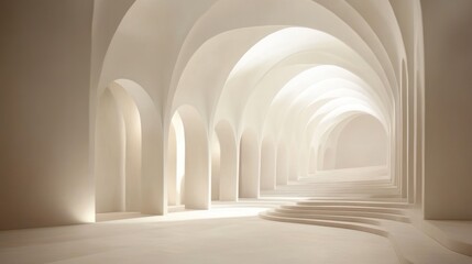 Abstract architecture interior, light-filled hall, empty space, 3d render, photorealistic