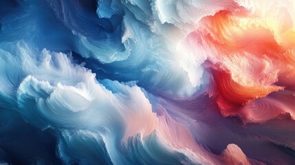 Fototapeta premium Vibrant Abstract Swirl of Colors in Blue, White, and Warm Tones Representing Creative Energy and Imagination