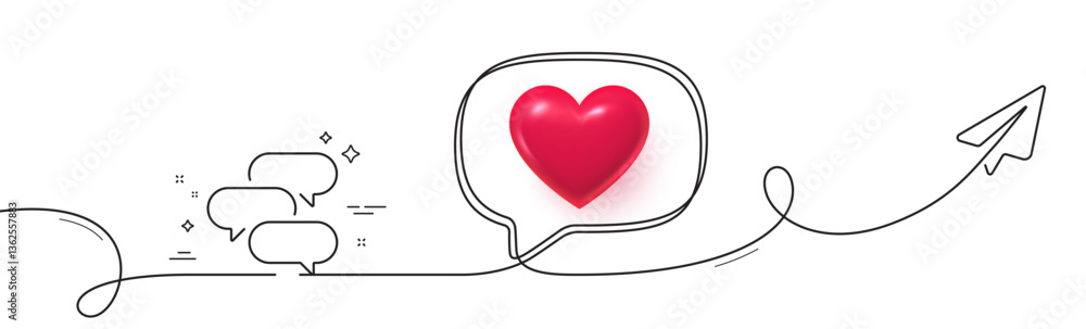 Poster talk bubble line icon. continuous line with share plane. speech bubble sign. chat message symbol. 3d