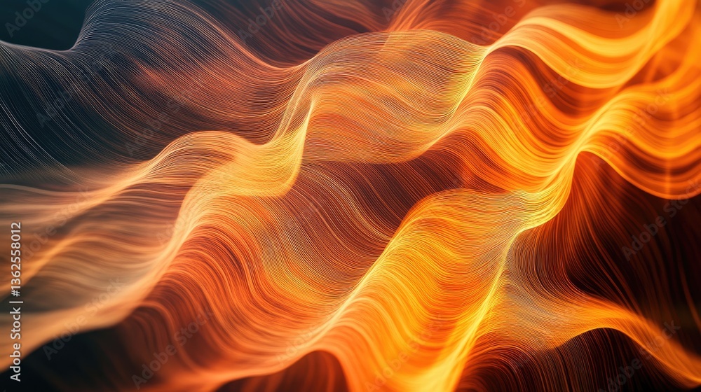 Poster vibrant flowing waves of orange and yellow light creating an abstract background for digital art and
