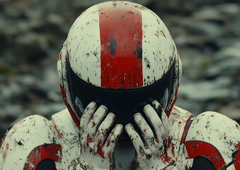 Dirty Astronaut with Rocky Landscape.