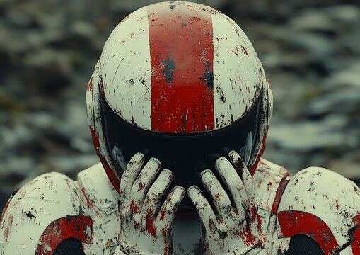 Dirty Astronaut with Rocky Landscape.