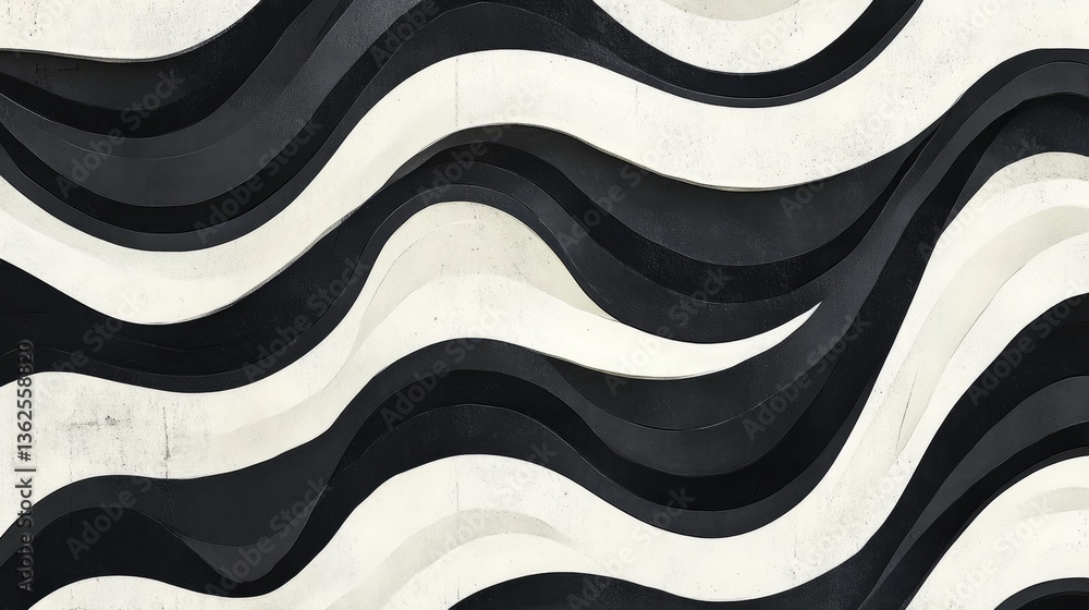 Poster abstract wavy patterns in black and white featuring smooth curves and dynamic lines for creative bac