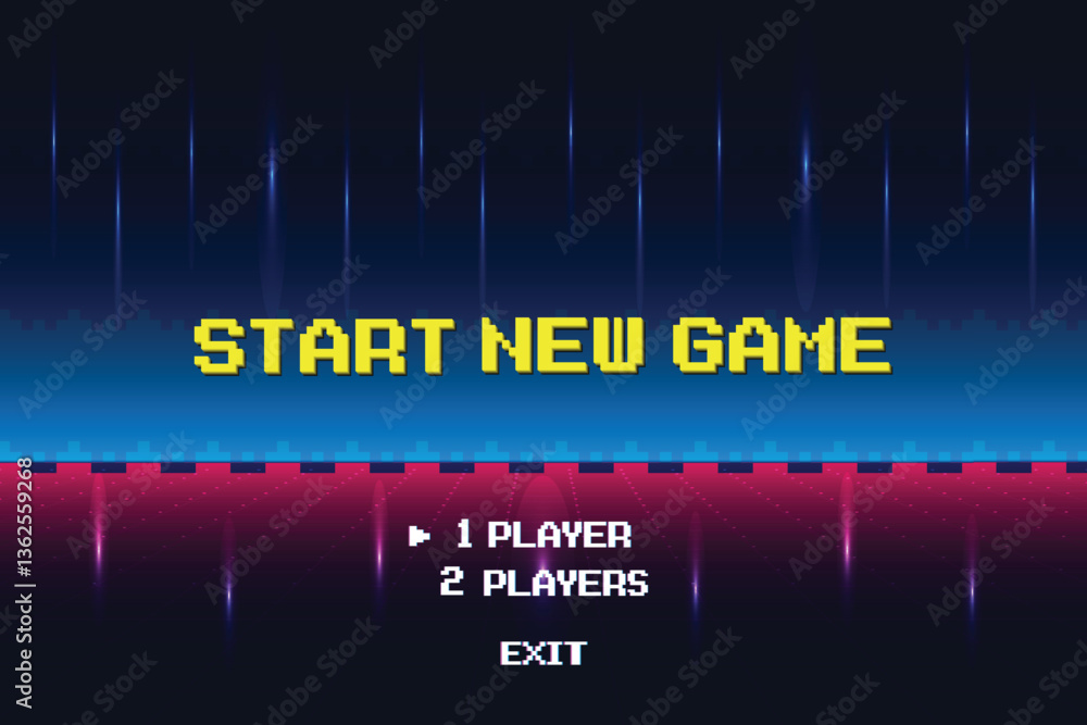 Aufkleber start new game. play. pixel art .8 bit game. retro game. for game assets in vector illustrations. re