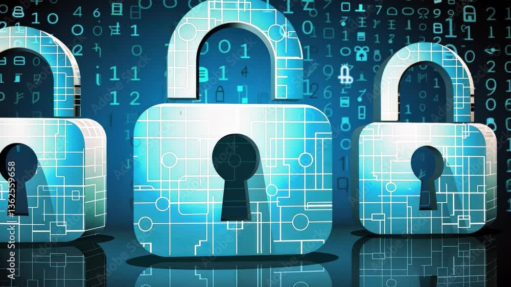 Poster digital locks fusion of security, protection, and innovation in technology with intricate designs an