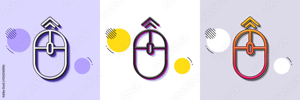 Poster swipe up mouse line icon. halftone dotted pattern. gradient icon with grain shadow. scrolling arrow 