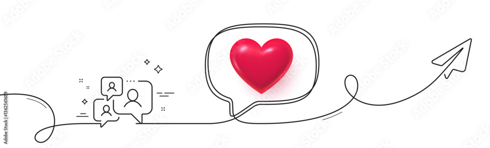 Poster support chat line icon. continuous line with share plane. comments sign. speech bubble message symbo