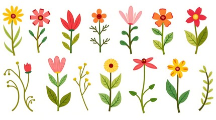 set of colorful flowers