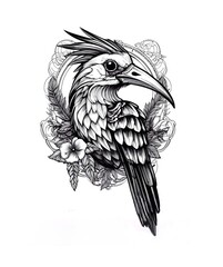 Tattoo Vorlage, Tattoo Idee Vogel schwarz-weiss