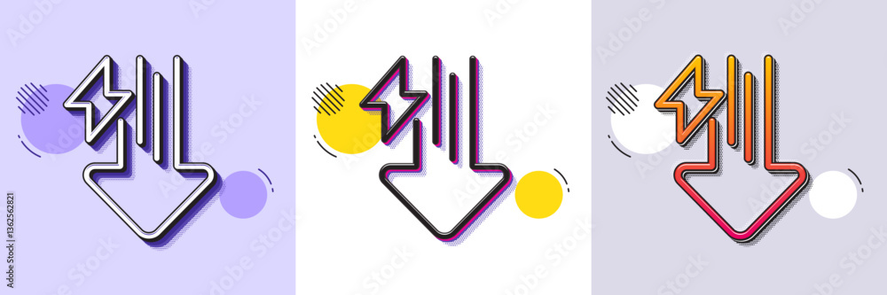 Poster energy line icon. halftone dotted pattern. gradient icon with grain shadow. thunderbolt sign. power 