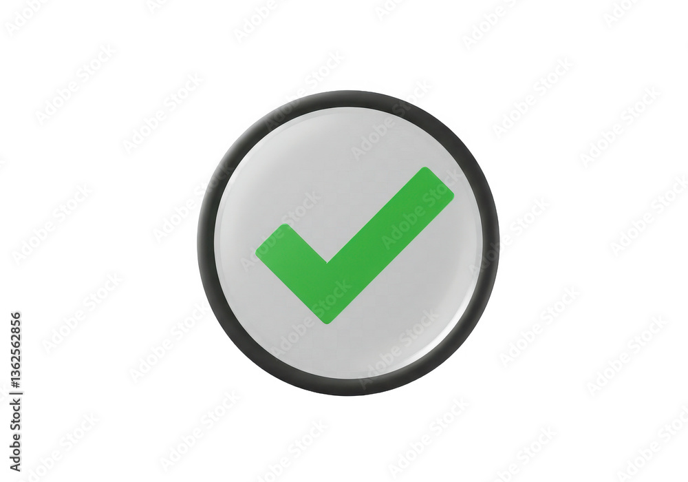 Fototapete a rendered image of a green check mark inside a round button on a black background space for text