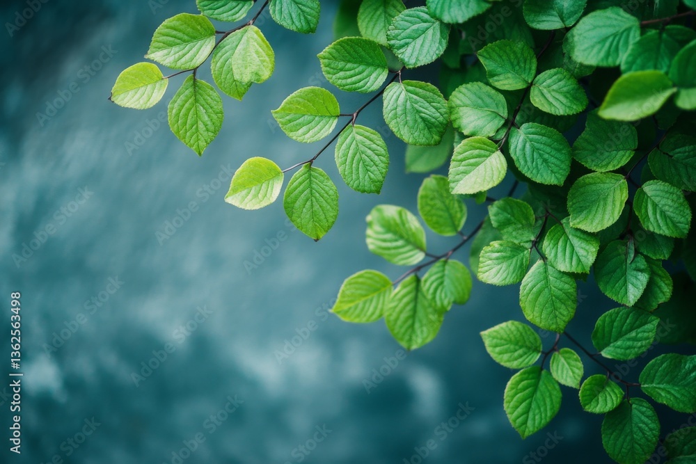 Poster green leaves create a vibrant natural backdrop with soft lighting and a calming atmosphere