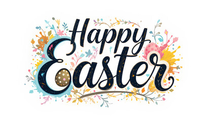 Happy Easter vintage sign with classic eggs on white background

