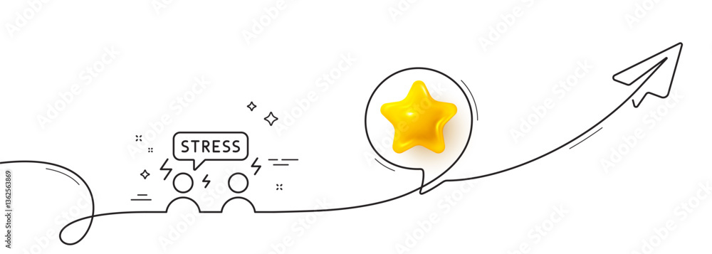 Poster difficult stress line icon. continuous line with share plane. anxiety depression sign. mental health