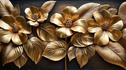 Golden flowers & leaves with textured details