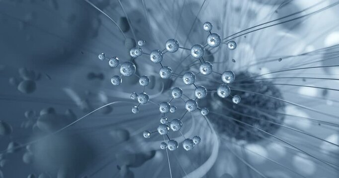 Looped video of Adenosine monophosphate, 5-adenylic acid, rotating molecular 3D ball-and-stick model