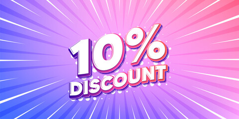 Discount sun rays gradient banner. Light burst background. 10 percent discount tag. Sale offer price sign. Special offer symbol. Gradient sun rays. Sunburst light. Vector