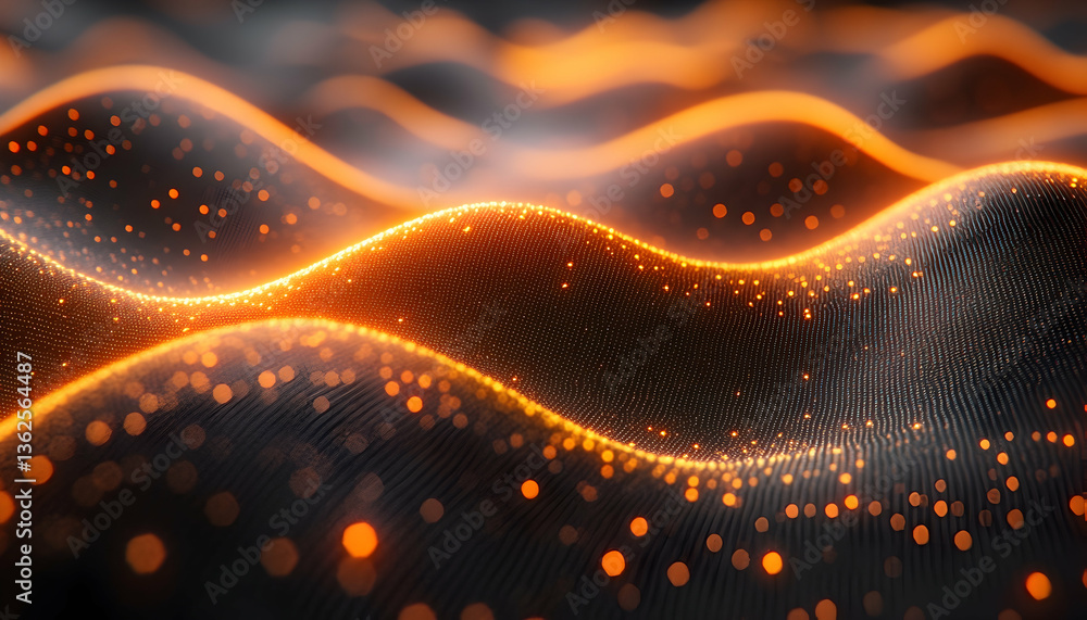 Wall mural golden light dances over dark wavy texture with bokeh effect and shallow depth of field
