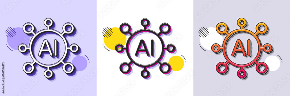 Poster generate ai line icon. halftone dotted pattern. gradient icon with grain shadow. artificial intellig