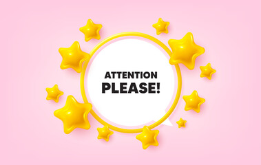 Attention please frame banner. Speech bubble offer. Attention please tag. Special offer sign. Important information symbol. 3d stars glitter tag. Golden frame banner. Vector