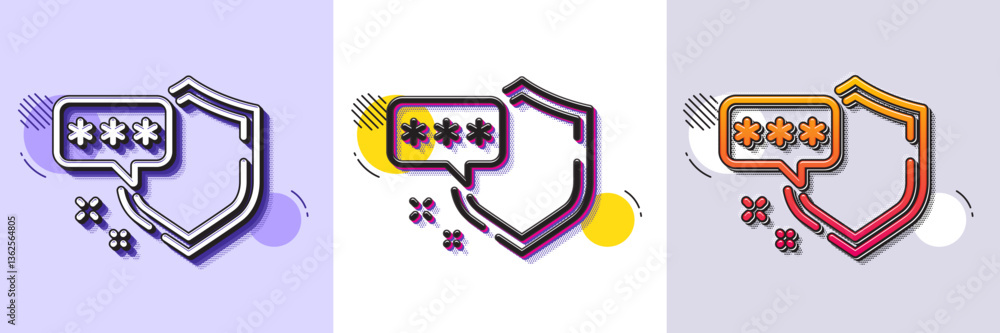 Poster shield line icon. halftone dotted pattern. gradient icon with grain shadow. privacy secure sign. saf