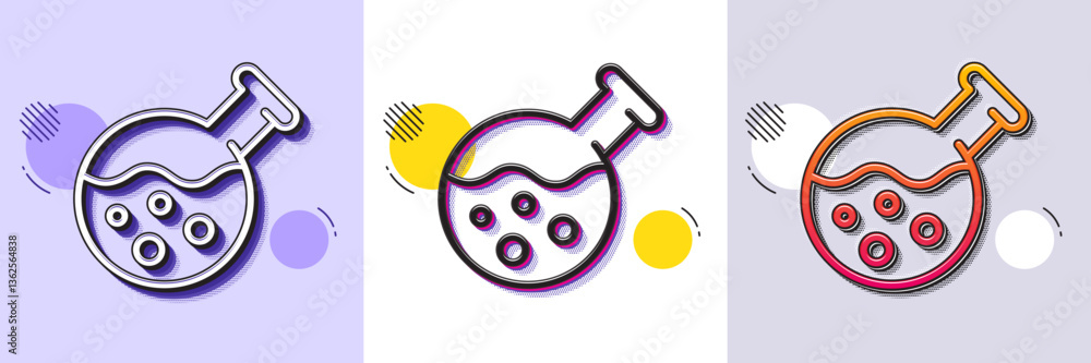 Poster chemistry lab line icon. halftone dotted pattern. gradient icon with grain shadow. laboratory flask 