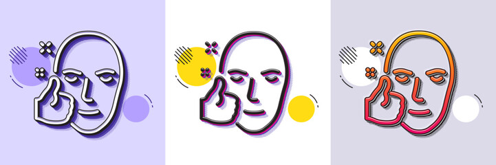 Healthy face skin line icon. Halftone dotted pattern. Gradient icon with grain shadow. Good care sign. Like symbol. Line healthy face icon. Various designs. Vector