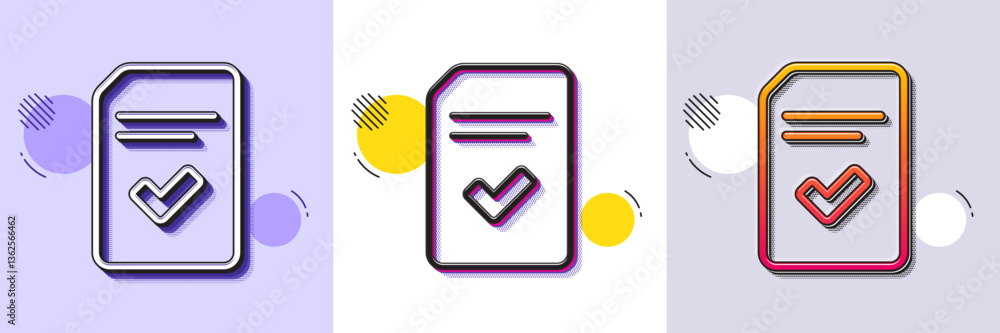 Poster checked document line icon. halftone dotted pattern. gradient icon with grain shadow. information fi