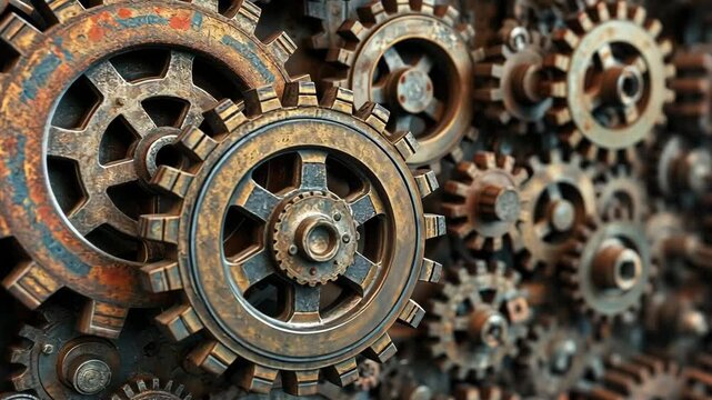 Close-up of interconnected rusty gears
Concept of machinery, interconnectedness, complexity