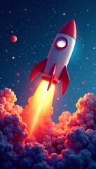 Cosmic rocket blast off with dynamic growth bar graph animation , growth rate, launch